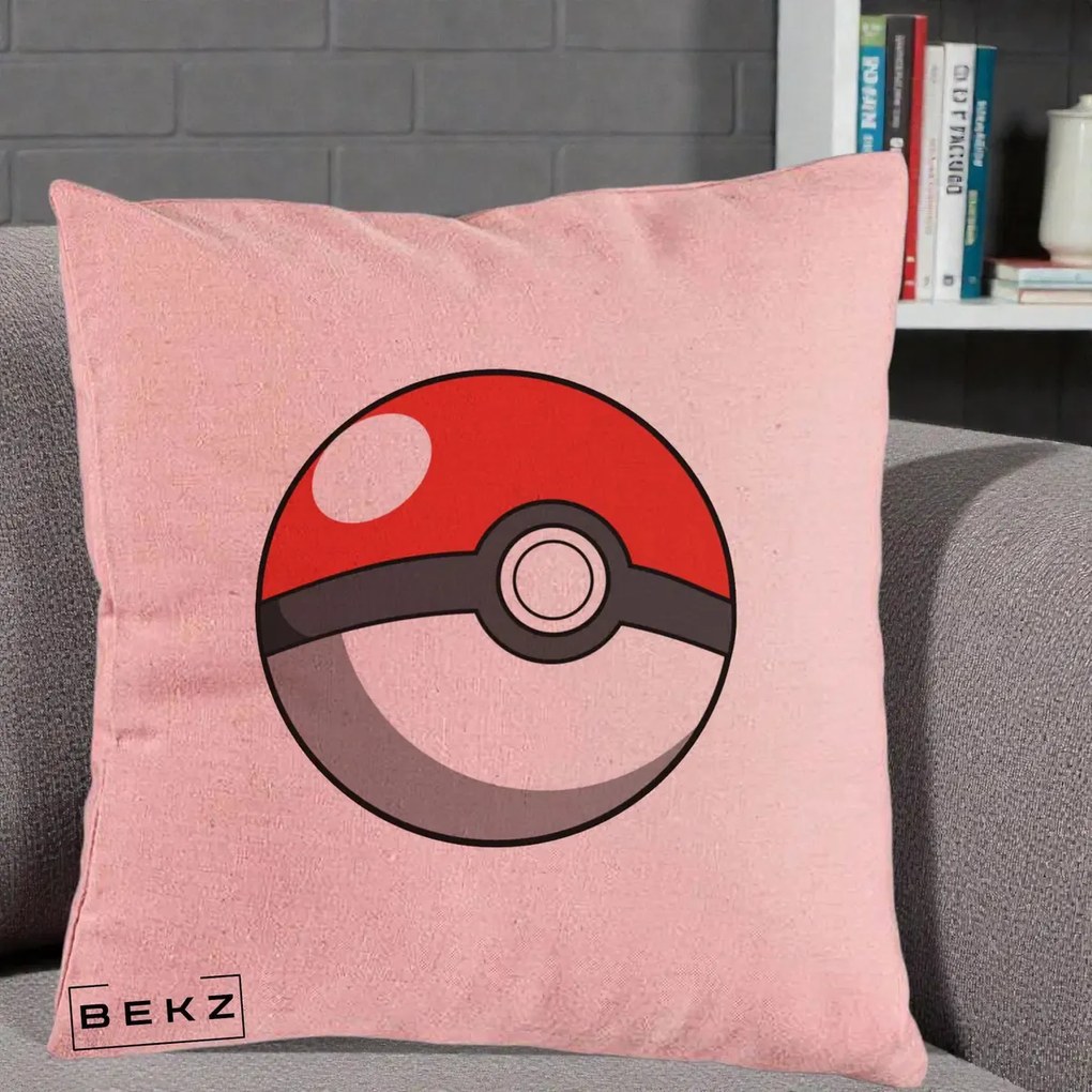 Perna Personalizata Pokeball Rosie, 40x40 cm, Roz, Husa Detasabila, Perna Inclusa, BEKZ®