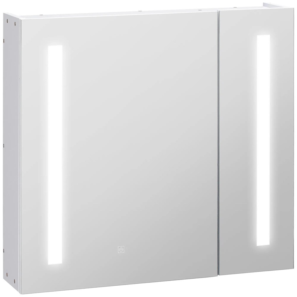 kleankin Oglindă de perete cu LED-uri pentru baie, 2 uși și 3 niveluri, 70 x 15 x 65 cm, alb | Aosom Romania