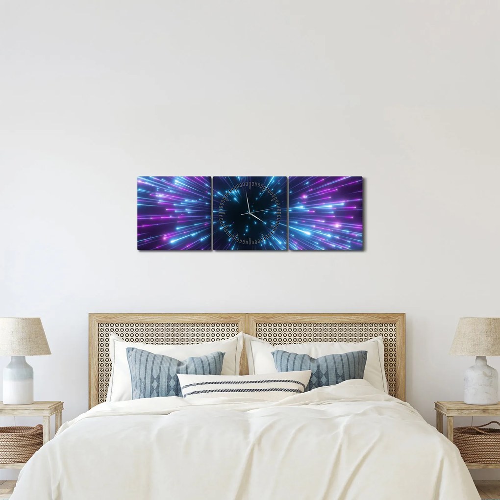 Tablou - Spațiu neon (cu ceas) (90x30 cm)