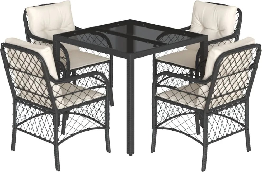 vidaXL Set mobilier de grădină cu perne, 5 piese, negru, poliratan