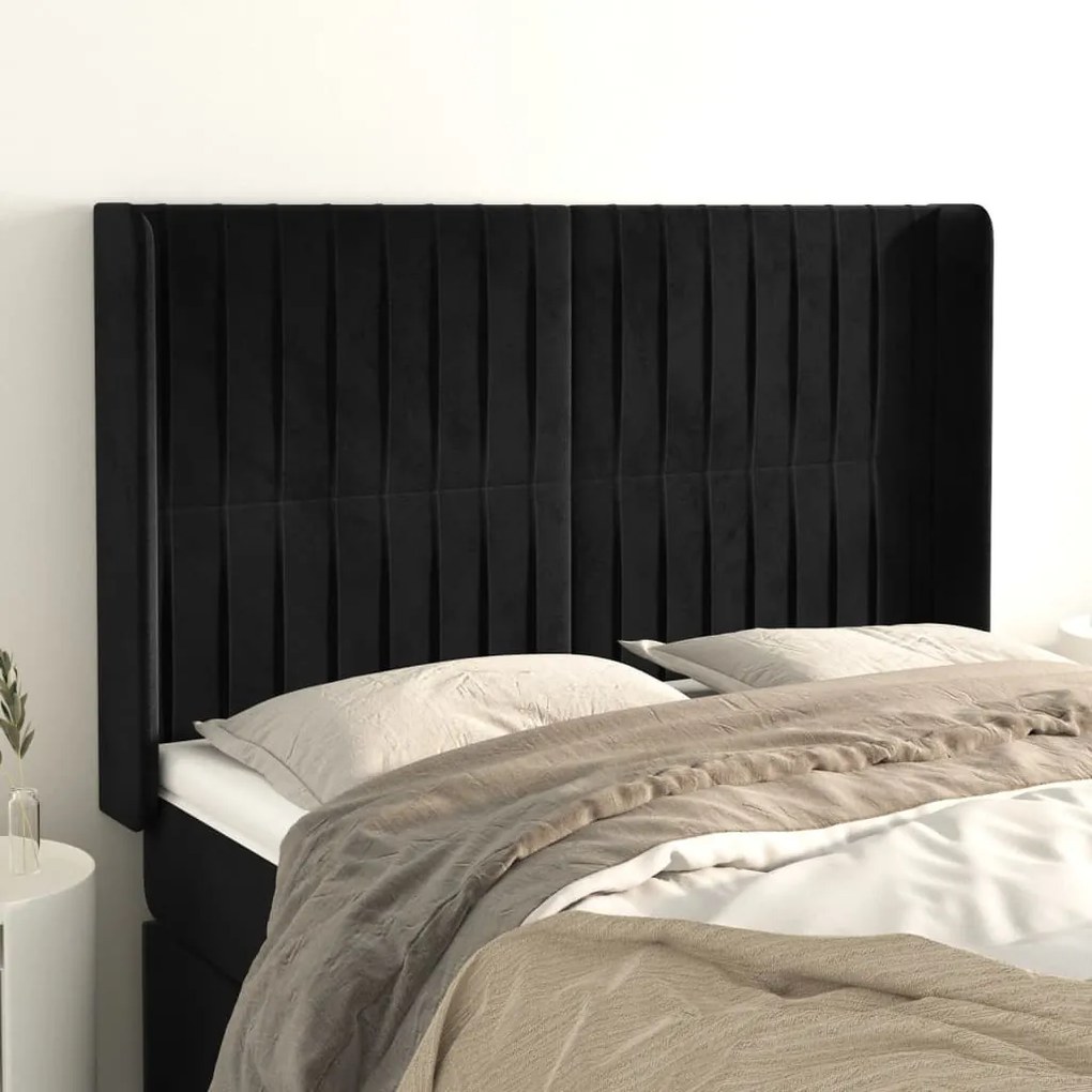 vidaXL Tăblie de pat cu aripioare, negru, 147x16x118/128 cm, catifea