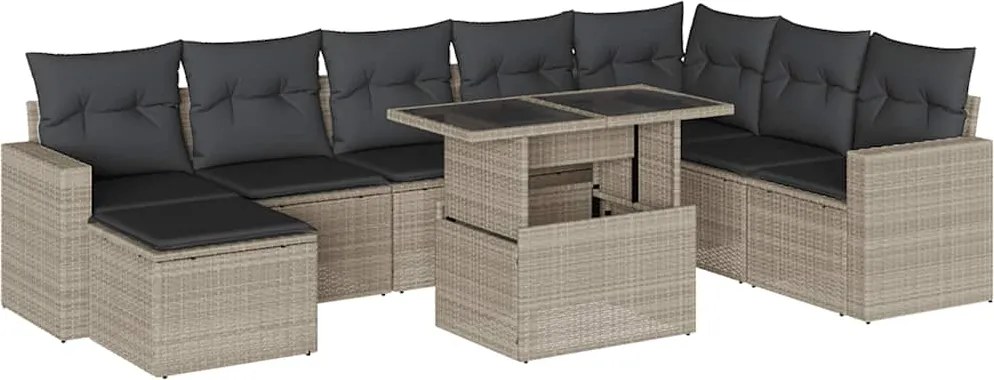 vidaXL Set canapele de grădină cu perne, 9 piese gri deschis poliratan