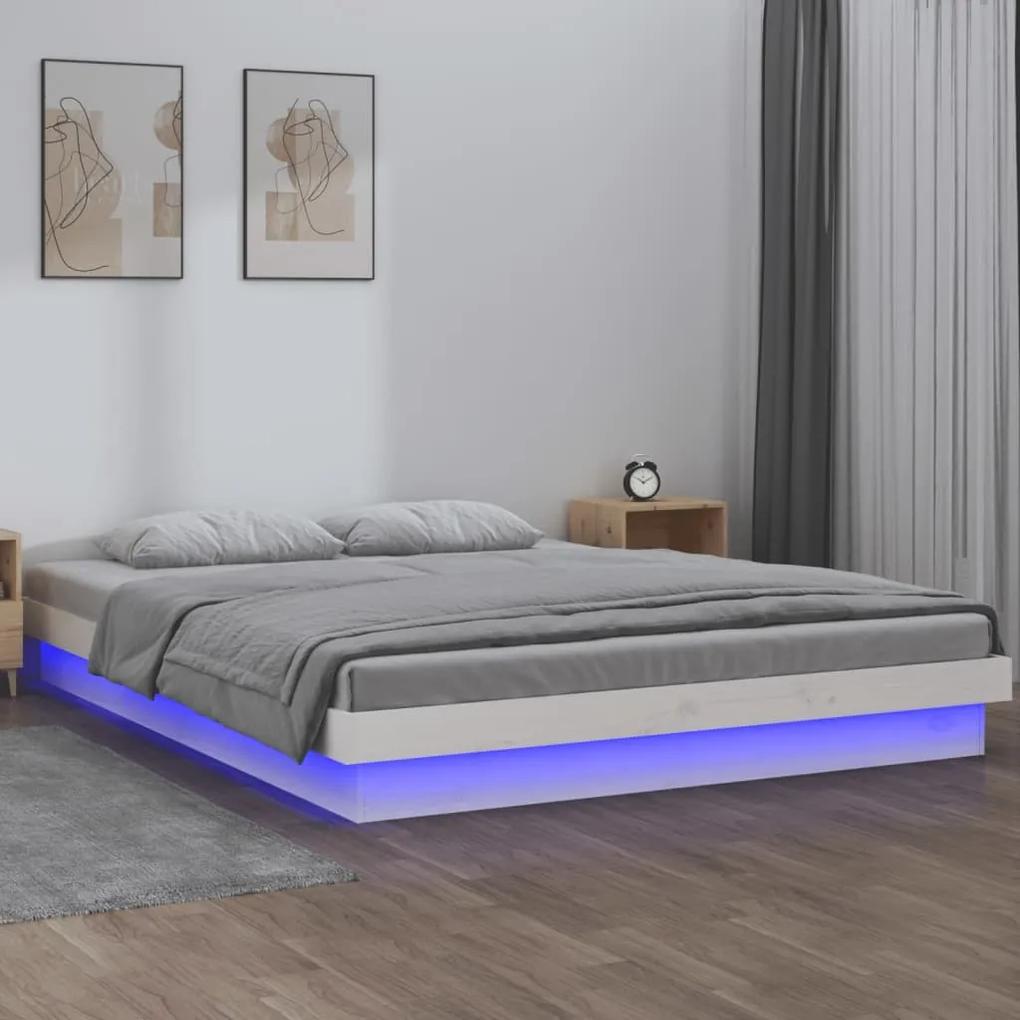 Cadru de pat Double 4FT6 cu LED, 135x190 cm, lemn masiv Alb, 135 x 190 cm