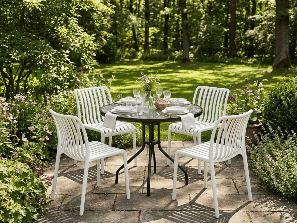 Set de gradina TREGO ISLAND - 4 scaune si masa rotunda ø 90 cm, alba
