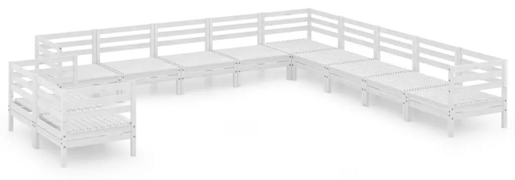 3083205 vidaXL Set mobilier de grădină, 11 piese, alb, lemn masiv de pin