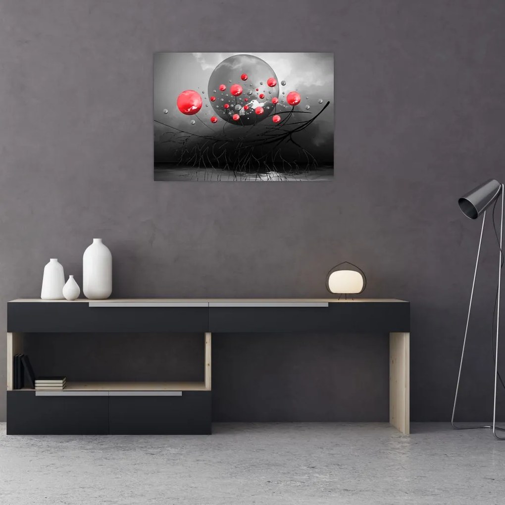 Tabloul cu bile abstracte roșii (70x50 cm)