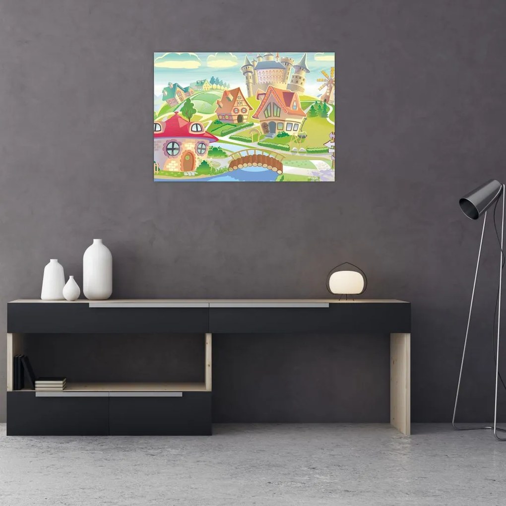 Tablou pe sticlă - Orășel colorat (70x50 cm)