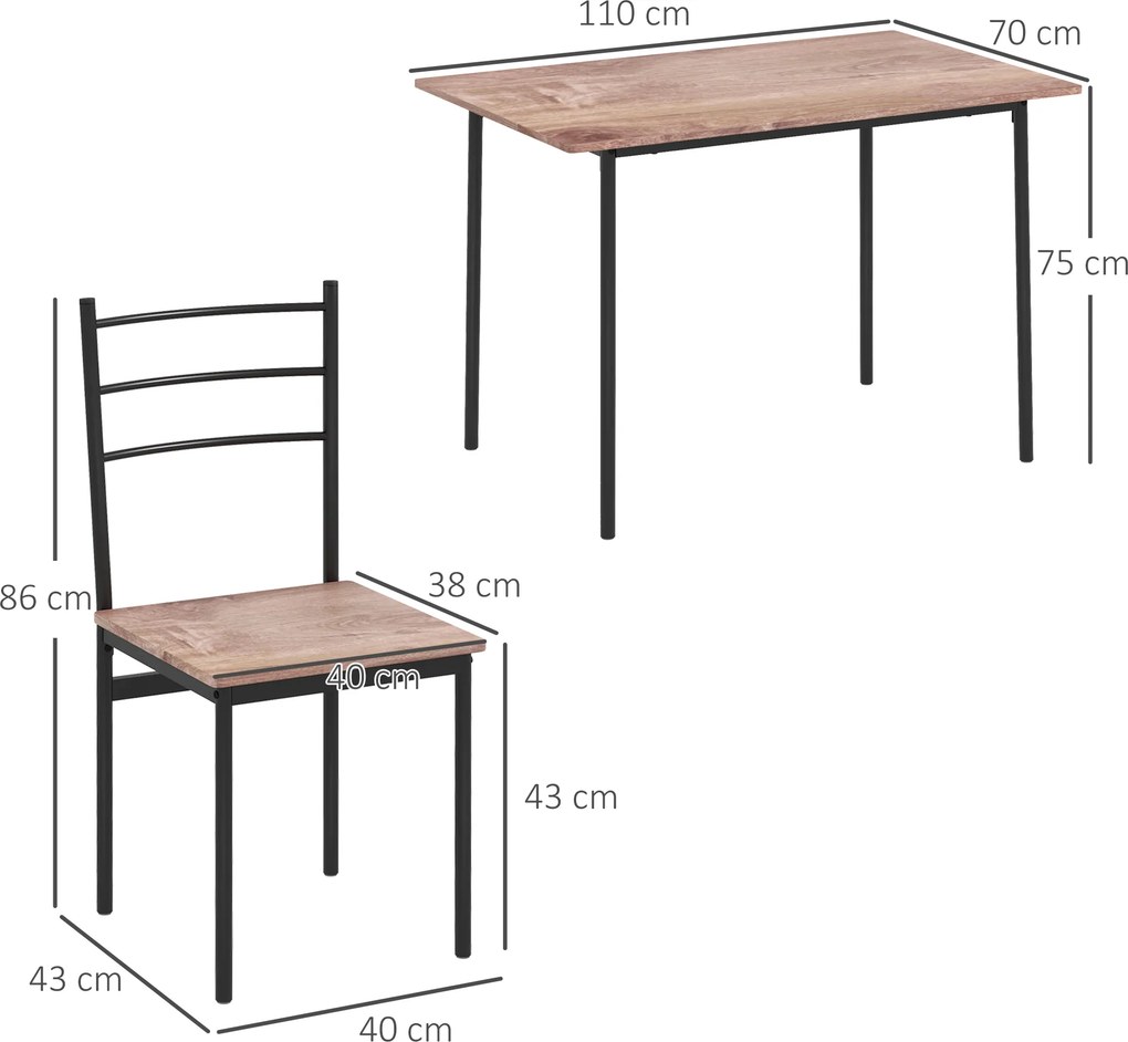 HOMCOM Set din 5 Piese cu Masă de Bucătărie Dreptunghiulară și 4 Scaune Moderne din MDF și Oțel, 110x70x75 cm , Maro | Aosom Romania