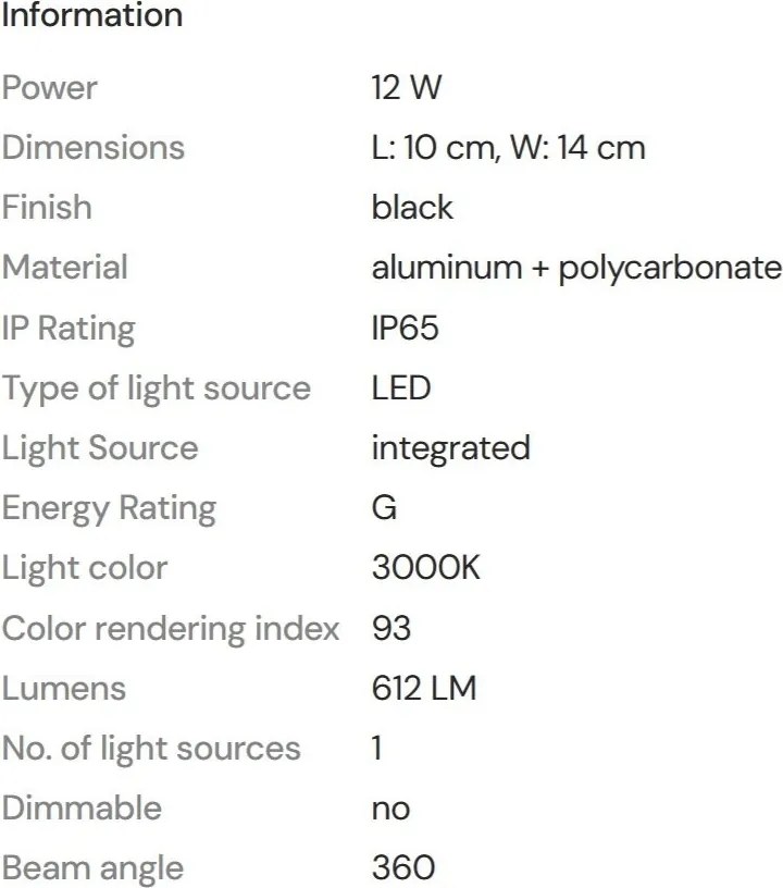 Aplica LED iluminat exterior IP65 Gardenia 12W