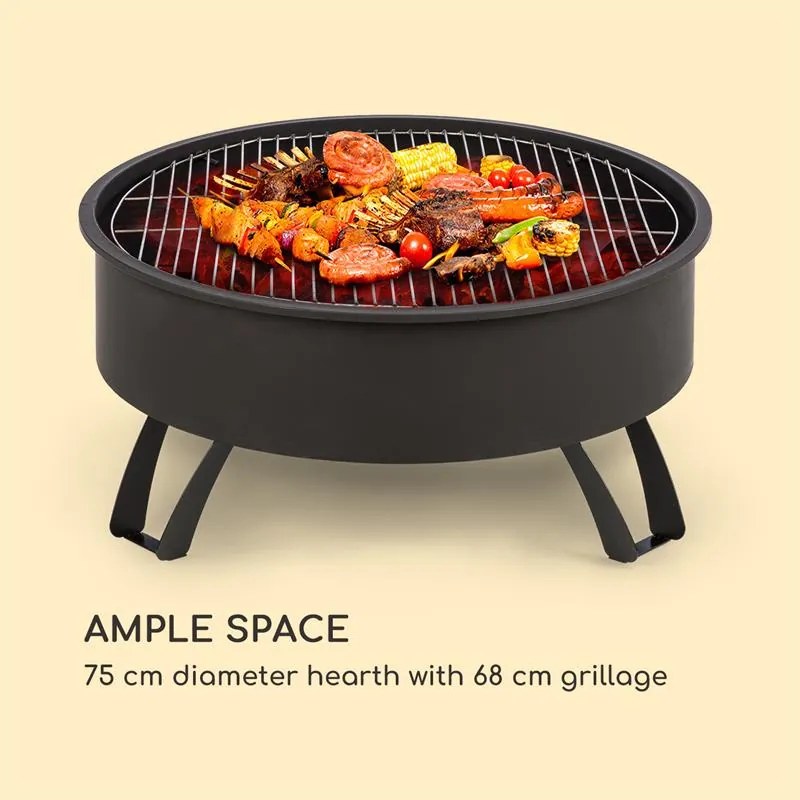 Blumfeldt Oreos, bol de foc 2-în-1, Ø75cm, scânteie Ø68cm, grill, fontă, negru
