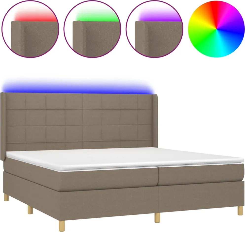 vidaXL Pat cu arcuri, saltea și LED, gri taupe, 200x200 cm, textil