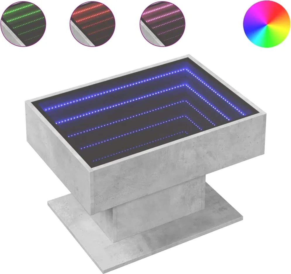vidaXL Măsuță de cafea cu LED, gri beton, 70x50x45 cm, lemn prelucrat