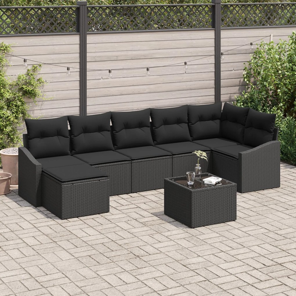vidaXL Set de canapele pentru grădină 8 pcs Negru Rattan poli