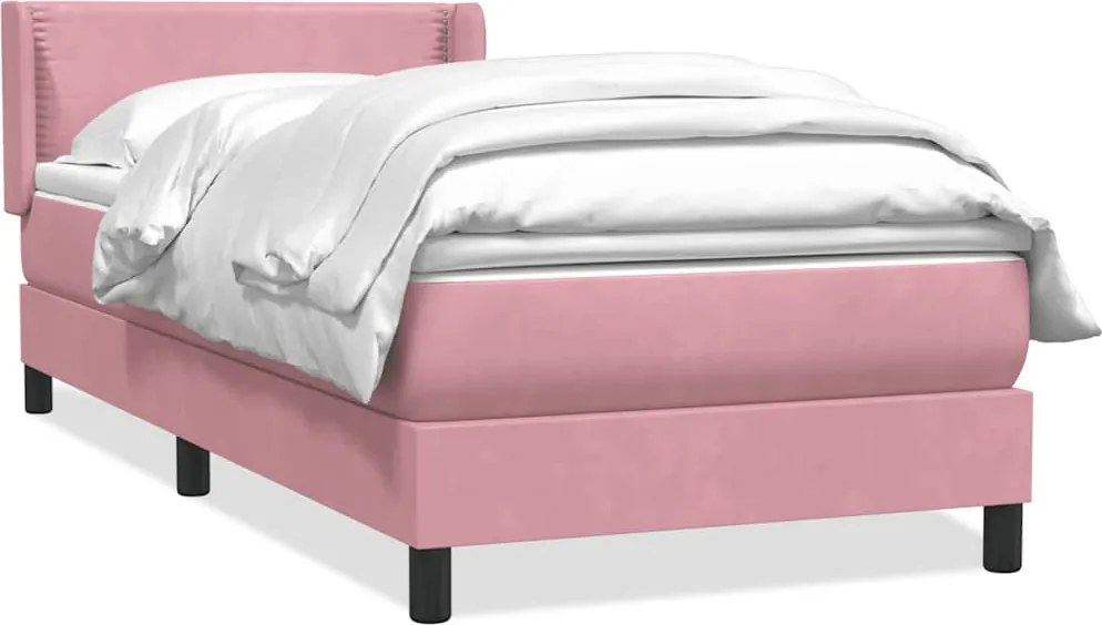 vidaXL Pat box spring cu saltea, roz, 100x220 cm, catifea