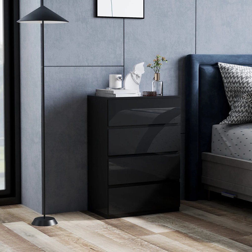 HOMCOM Comodă cu 4 sertare Comodă de stil modern pentru dormitor intrare living 55x34x80 cm Negru | Aosom Romania