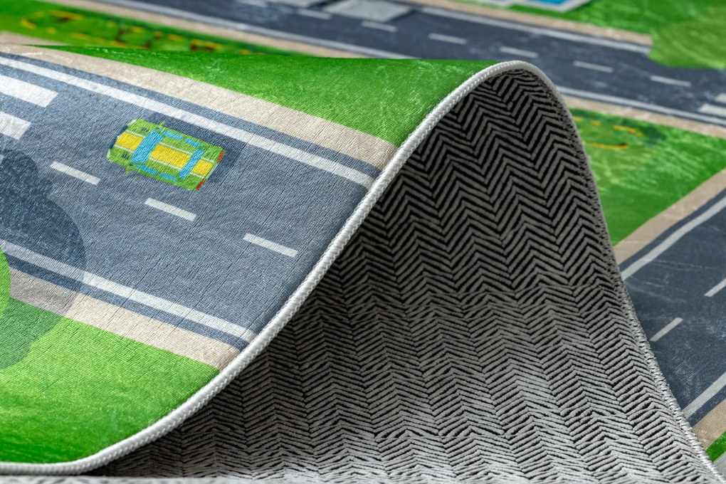 BAMBINO 2624 covor lavabil Oraș, străzi pentru copii anti-alunecare - verde / gri