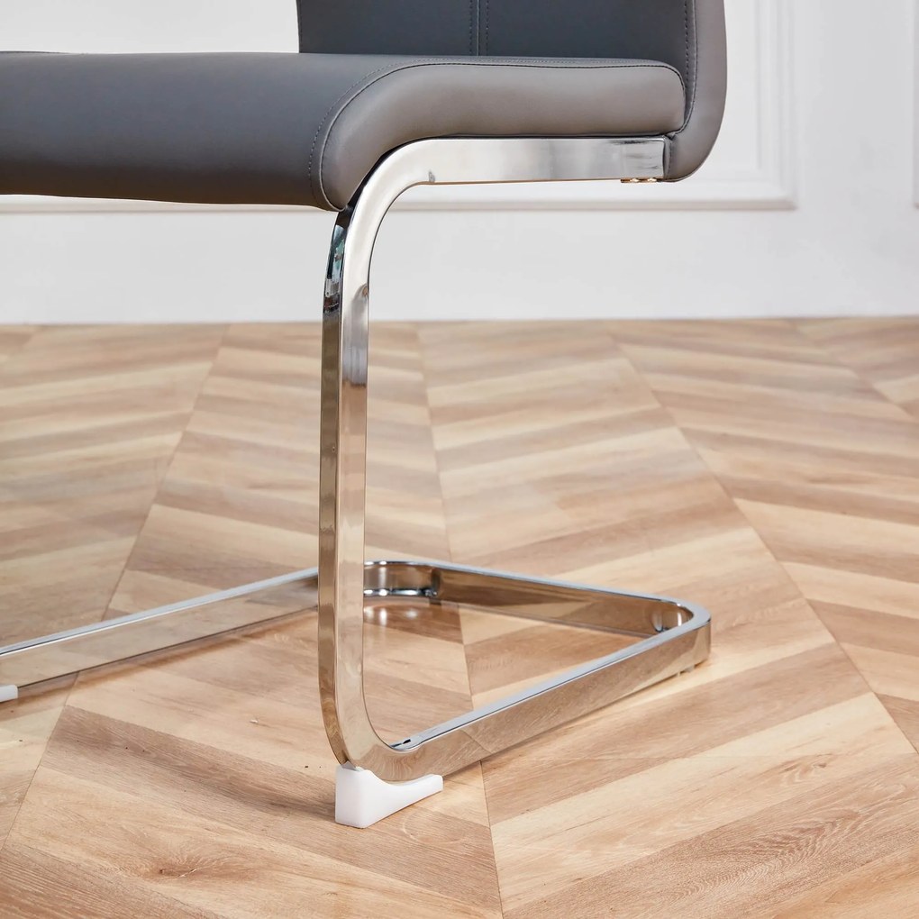 Set de 4 scaune de sufragerie cantilever, Gri | Aosom Romania