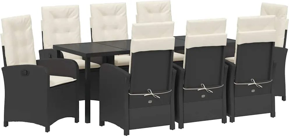 vidaXL Set de masă pentru grădină cu pernă 9 pcs Negru poliratan