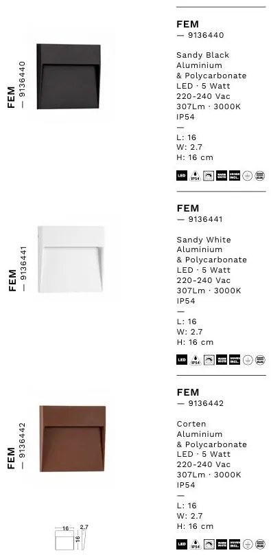 Aplica LED pentru exterior protectie IP54 FEM corten