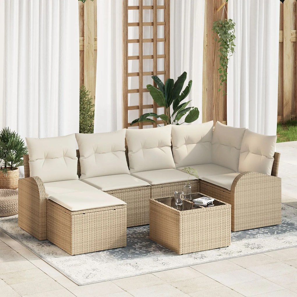 vidaXL Set de canapele pentru grădină cu pernă 7 pcs Bej Rattan poli