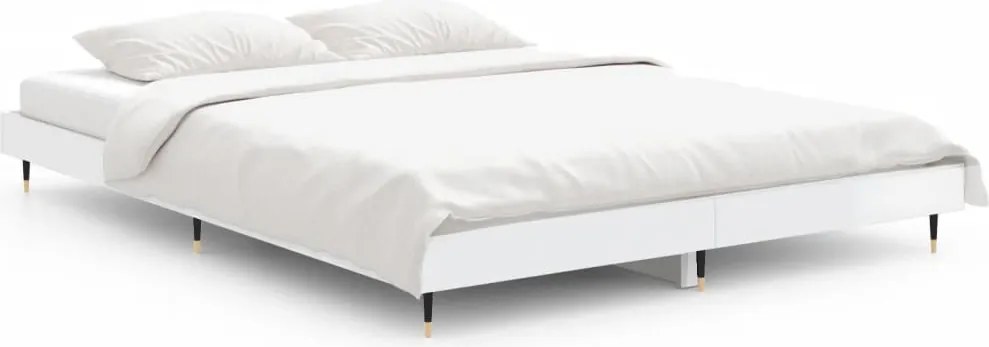 vidaXL Cadru de pat, alb extralucios, 140x190 cm, lemn prelucrat