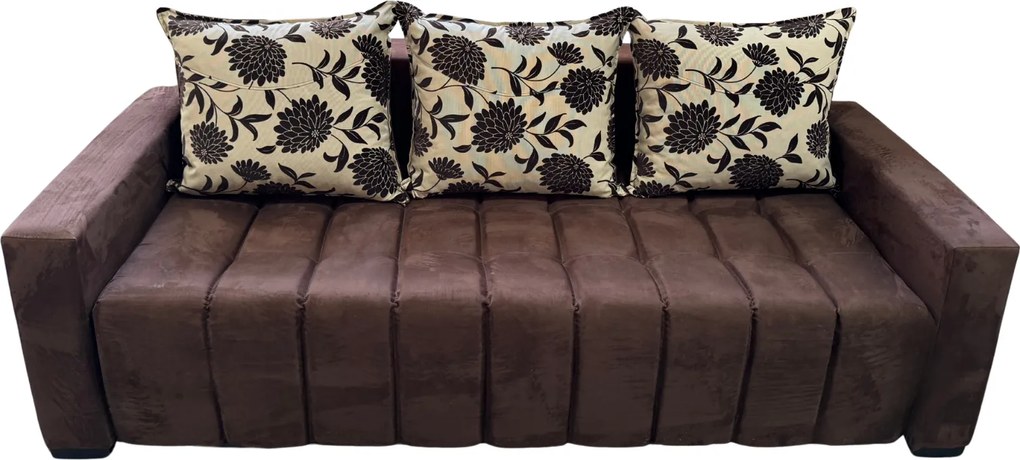 Canapea ZARA extensibila, 3 locuri, cu lada de depozitare, stofa suede maro si bej , 220x95x80 Maro + Bej, Stofa Suede