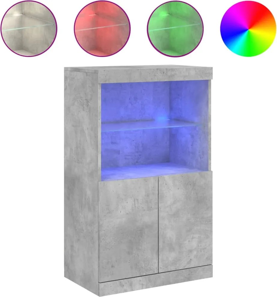 vidaXL Servantă cu lumini LED, gri beton, 60,5x37x100 cm