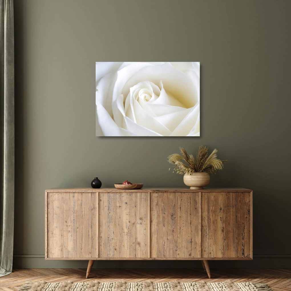 Tablou pe sticlă cu tandafir alb (70x50 cm)