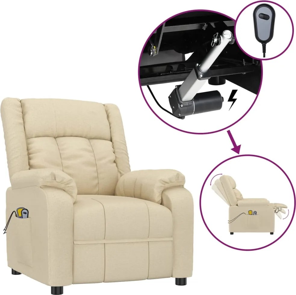 vidaXL Fotoliu de masaj electric rabatabil, crem, textil