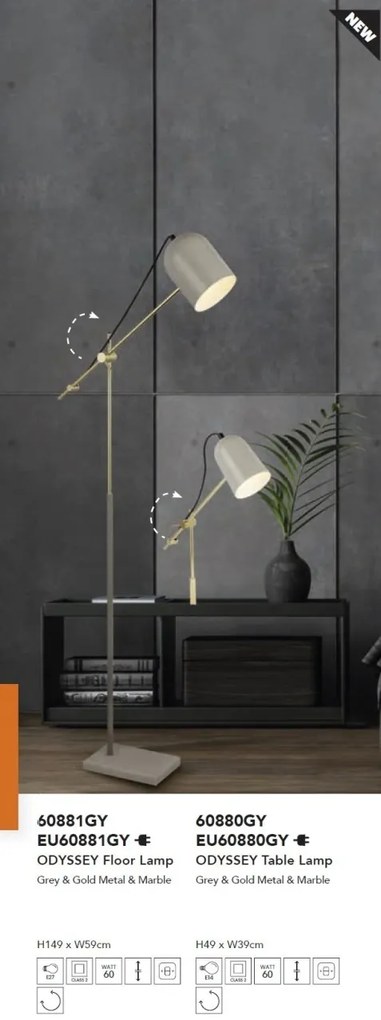 Lampadar/Lampa de podea design decorativ Odyssey gri/auriu