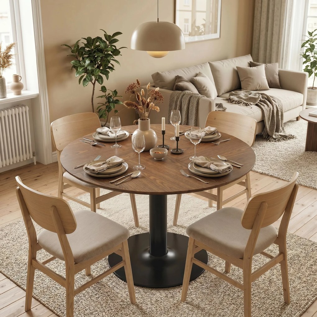 HOMCOM Masă rotundă de dining pentru 6 persoane, Ø110x78 cm, cu bază din oțel, maro cu efect de lemn | Aosom Romania