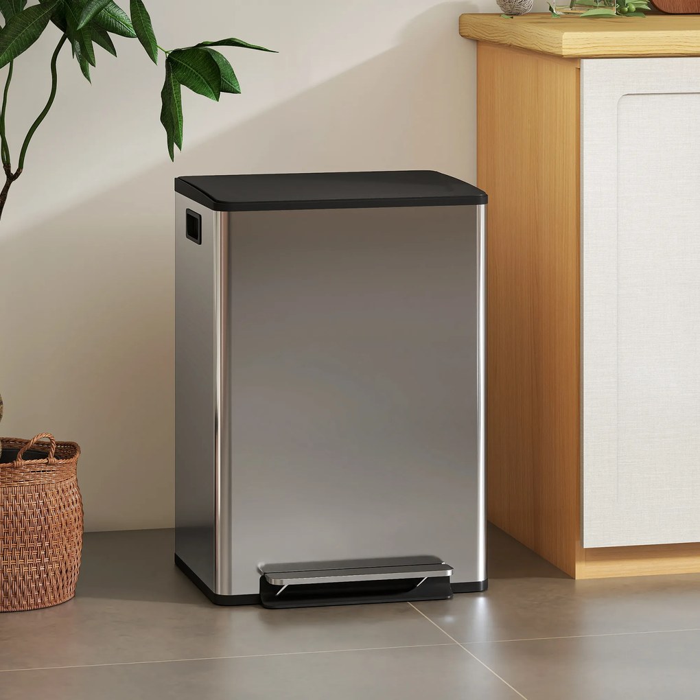 HOMCOM Coș de gunoi dublu cu pedală, 2 găleți de 30L și capac amortizat, gri | Aosom Romania