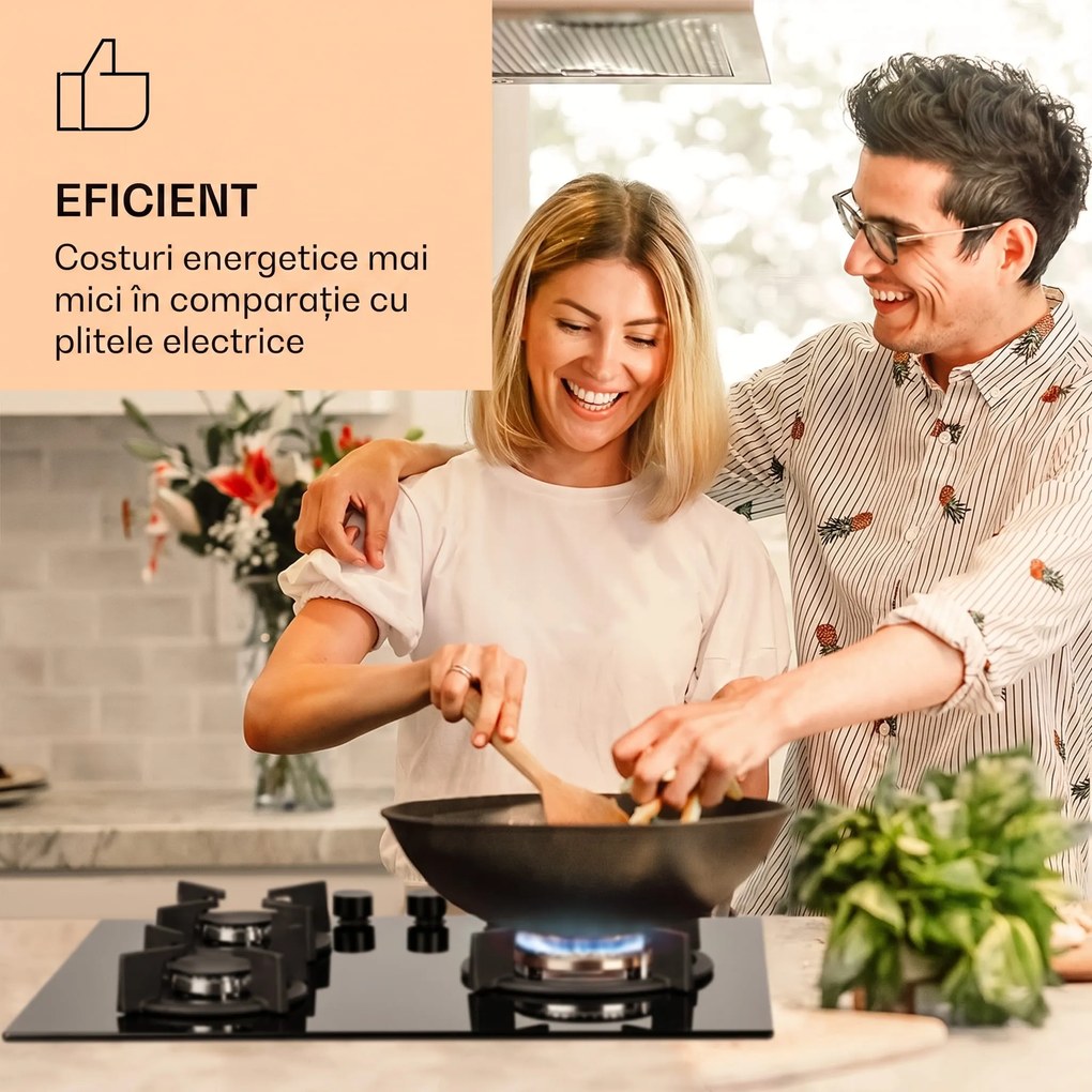 Klarstein Goldflame 3, plită pe gaz, 3 arzătoare, arzătoare Messing, sticlă ceramică