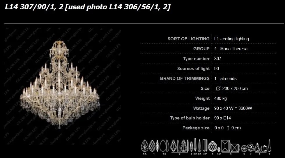 Candelabru XXL 90 de brate Maria Theresa cristal Bohemia L14 307/90/1, 2