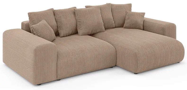 Colțar bej extensibil/cu spațiu de depozitare cu tapițerie din catifea reiată (cu colț variabil) Luma – Ropez