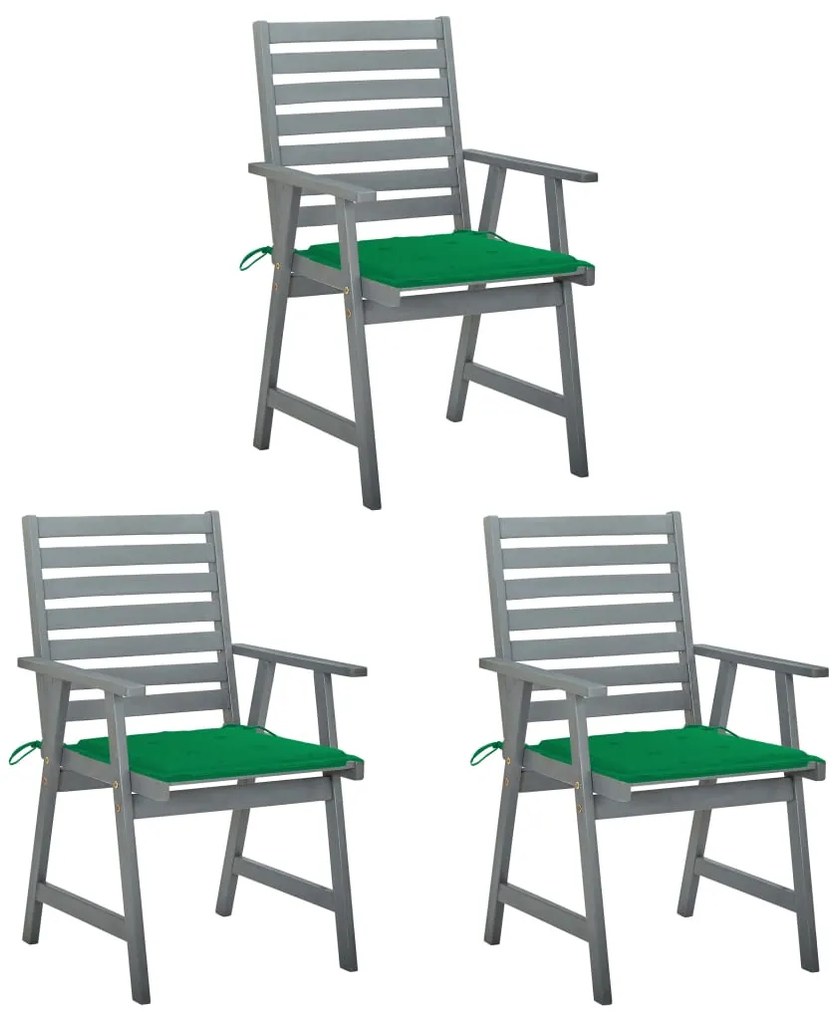 vidaXL Scaune de masă de exterior, 3 buc., cu perne, lemn masiv acacia