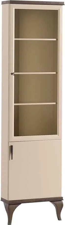 Vitrină lemn masiv nuc de colt Leona Crem-, 56 × 50 × 205 cm