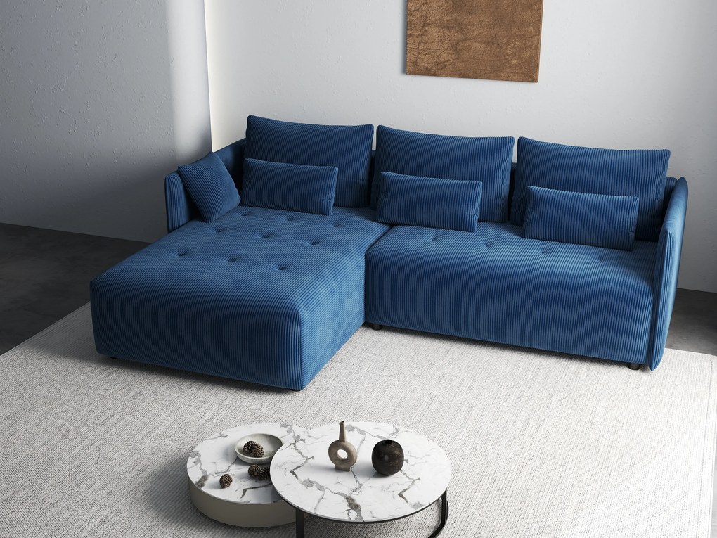 Colțar extensibil dumonde cu ladă de depozitare si sezut confortabil din spuma high-density, Malta Zoom Blue II 235x185 cm