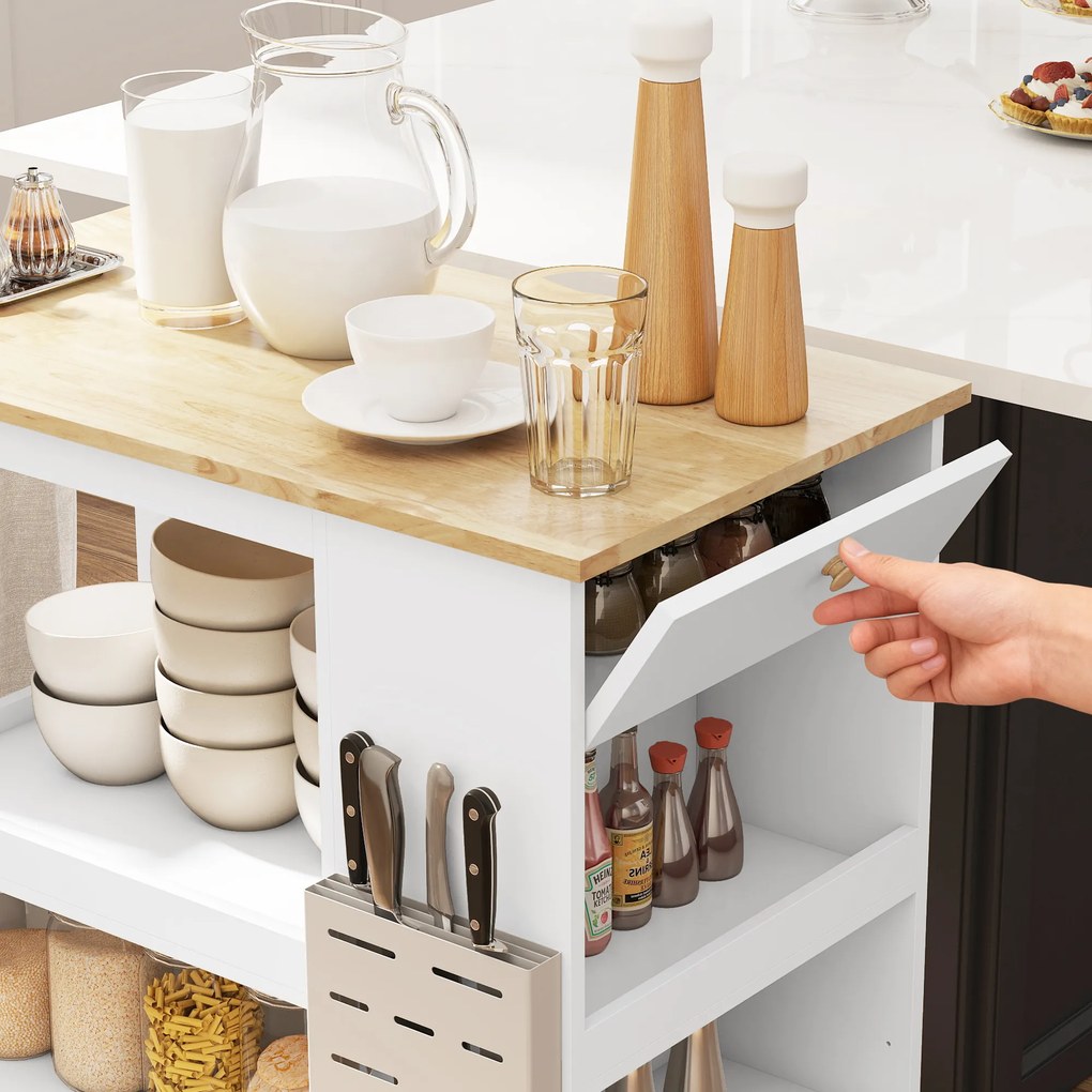 HOMCOM Cărucior Insulă de Bucătărie cu Rafturi Reglabile și Suport pentru Cuțite, Alb | Aosom Romania