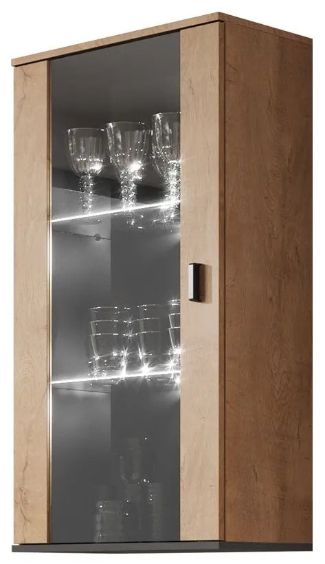 Vitrină Belario B2 (stejar lefkas + Negru) (iluminat LED RGB color). 1058613