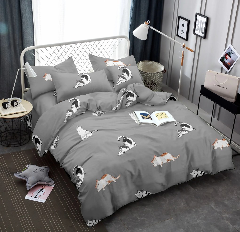 Lenjerie de pat din microfibra Culoare gri, WHITE CATS