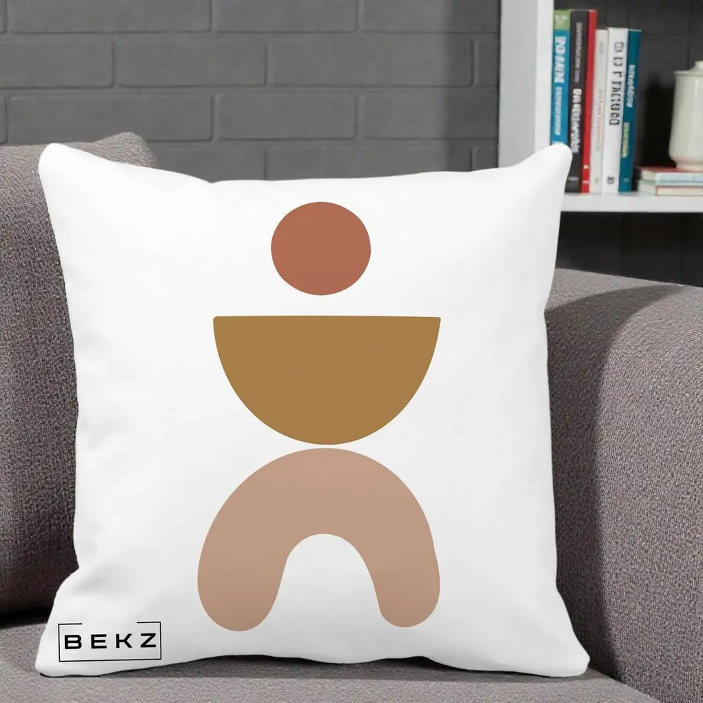 Perna Decorativa Geometric Boho Disc si Arc, 40x40 cm, Alba Mata, Husa Detasabila, Perna Inclusa, BEKZ®