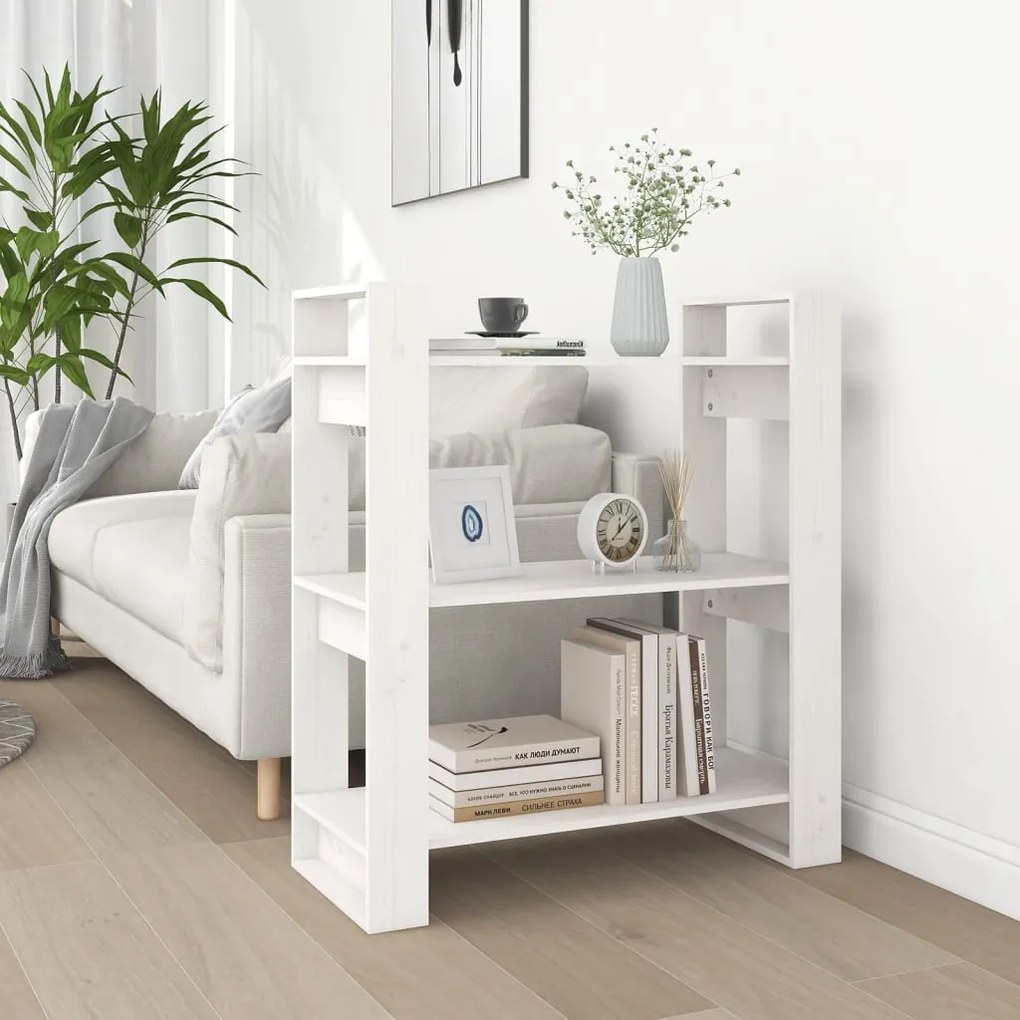 813900 vidaXL Bibliotecă/Separator cameră, alb, 80x35x91 cm, lemn masiv pin
