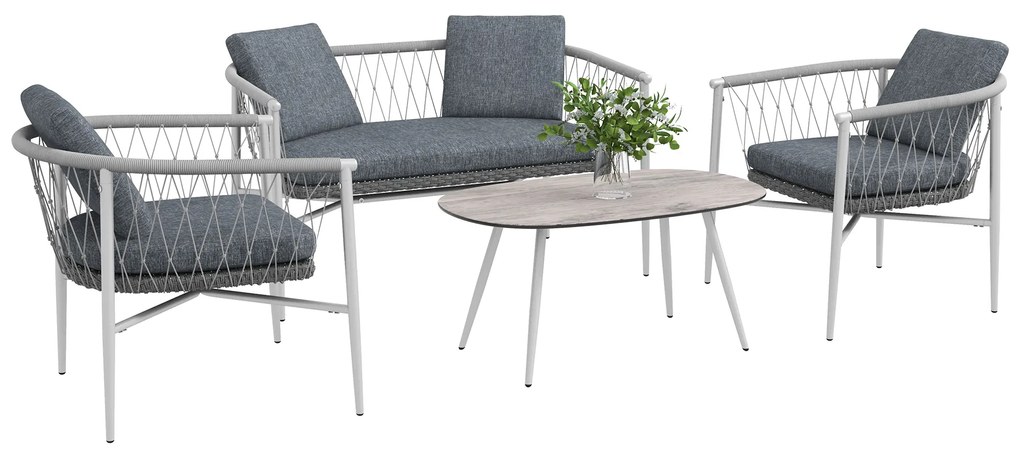 Outsunny Mobilier de grădină, 4 piese, Funcție de leagăn, Perne pentru șezut, Rattan PE, Cadru metalic, Gri | Aosom Romania