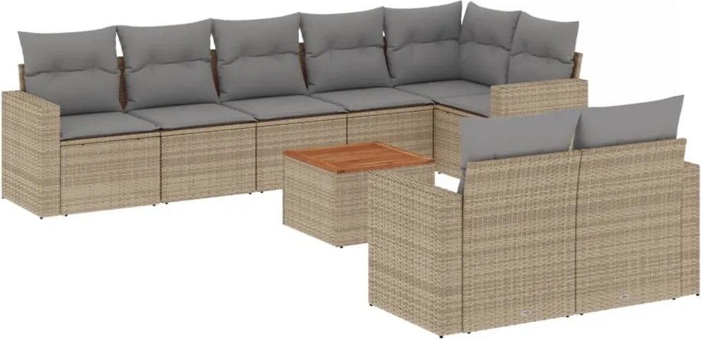 vidaXL Set canapele de grădină, 9 piese, cu perne, bej, poliratan