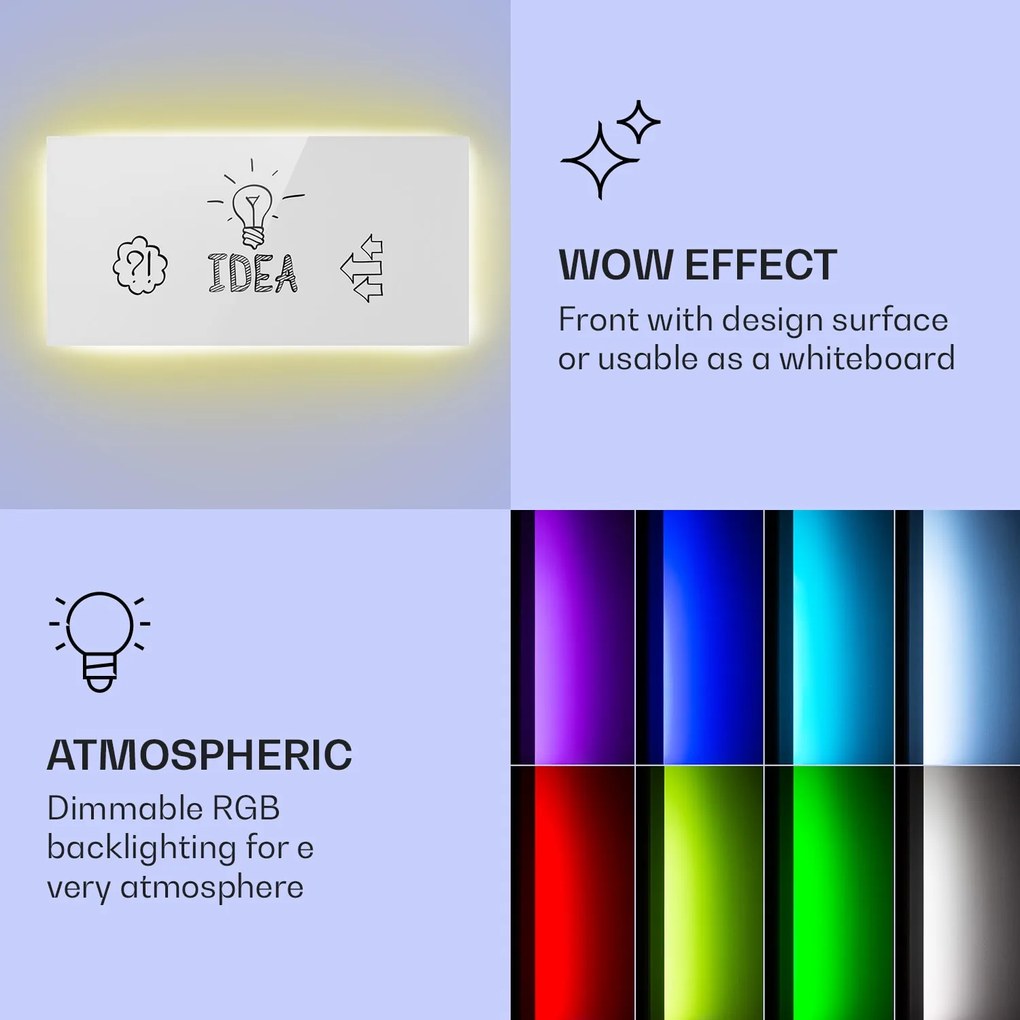 Klarstein Mojave1000 smart, încălzitor inteligent, 2 în 1, Convector cu infraroșu, 120x60cm, 1000W, iluminat RGB