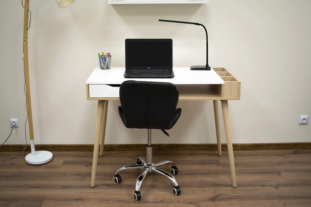 Set pentru birou ZARIMO masa 80x40 cm, neagra + fotoliu AVOLA din piele ecologica, negru