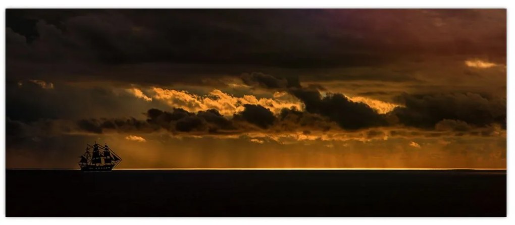 Tablou unei vele în apus de soare (120x50 cm)