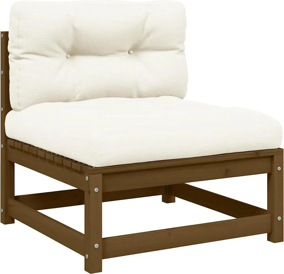 vidaXL Canapea de mijloc de grădină cu perne crem, lemn masiv de pin