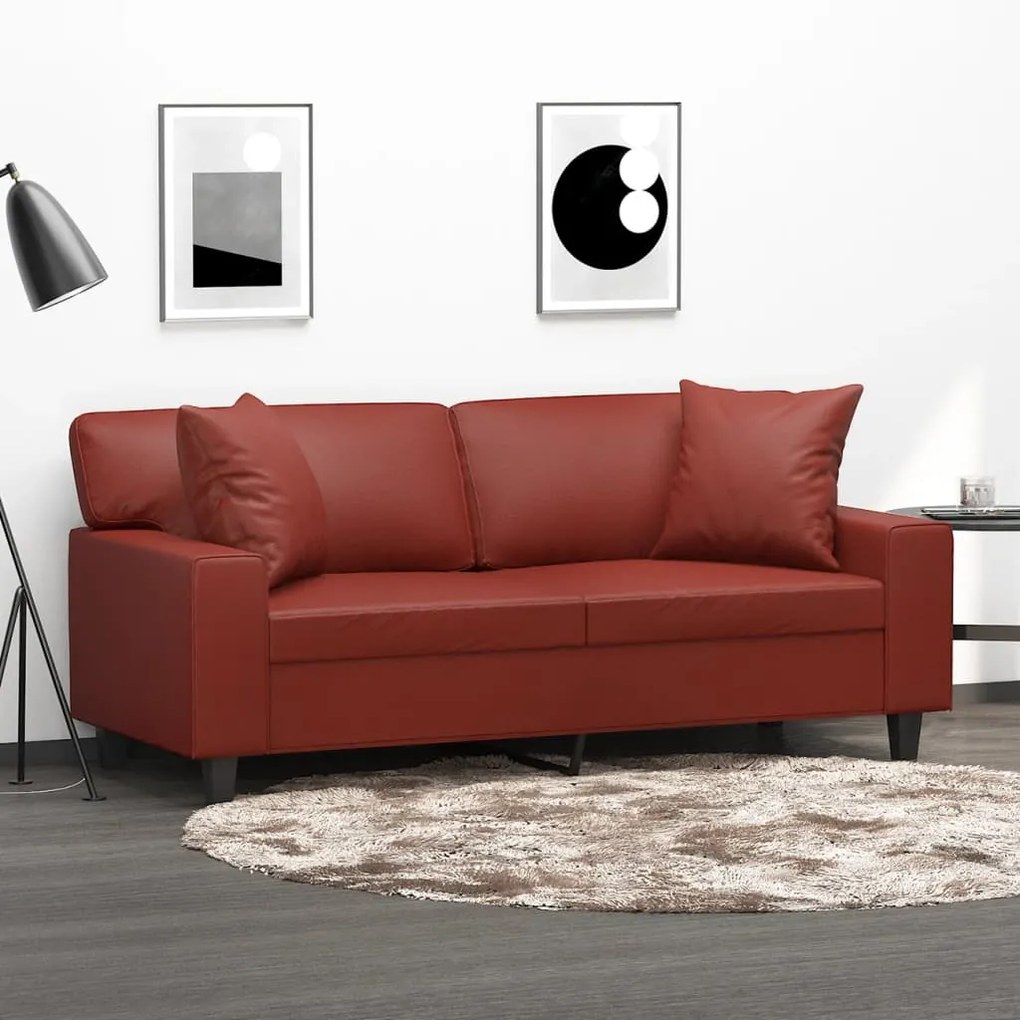 3153063 vidaXL Canapea 2 locuri, perne&pernuțe roșu vin 140 cm piele ecologică